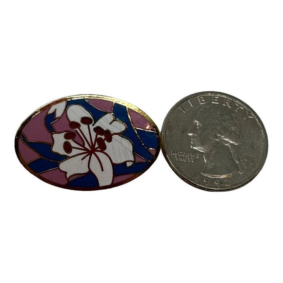 Vintage Pin Brooch Signed AGC White Lilly Pink Blue Cloisonne Enamel Flower - Picture 5 of 8
